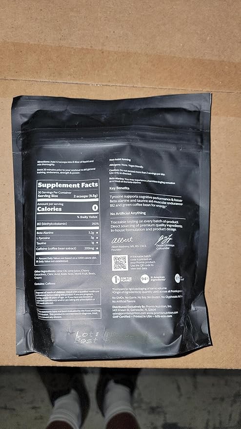 Promix Pre-Workout Powder, Cherry Lime B12, Caffeine,