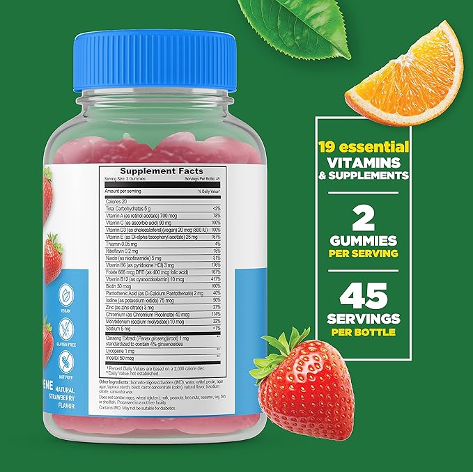 Lifeable Sugar Free Multivitamin for Men B1, B2, B2, Niacin, B5, B6, B6, Folate, B12, Biotin, 90 Gummies
