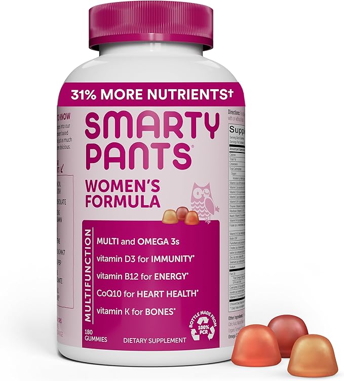 SmartyPants Women's Multivitamin Gummies: Omega 3 CoQ10, Vitamin D3, C, B12, B6, B6, Vitamin 180 Count (30 Day