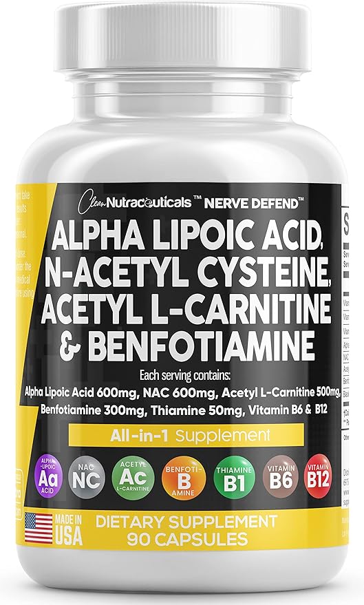 Alpha Lipoic Acid 600mg N-Acetyl Cysteine 600mg Acetyl 500mg Benfotiamine 300mg - B1, B6 B6 & B12 - 90 Caps