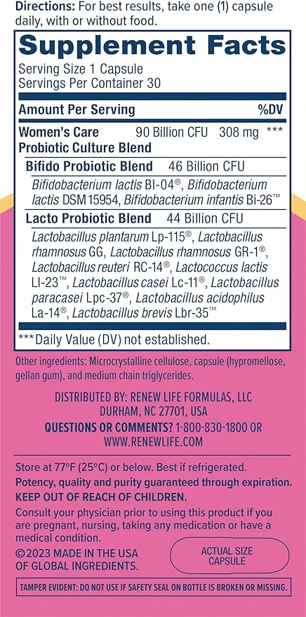 Renew Life Women's Probiotic Capsules, Supports 90 Billion 30 Ct