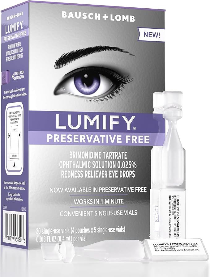 LUMIFY Redness Reliever Preservative Free Eye 20 Single 1 Min, 8 Hours