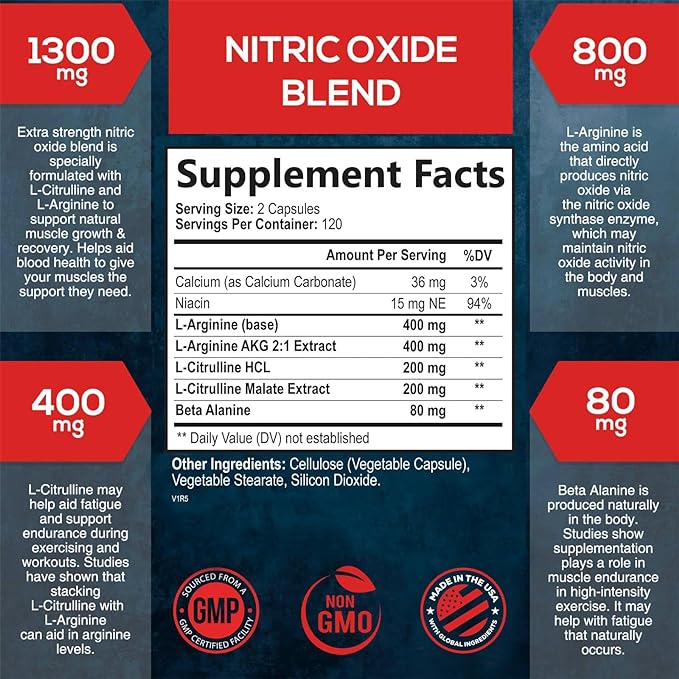 Extra Strength Nitric Oxide Supplement L 3X Strength 240 Capsules