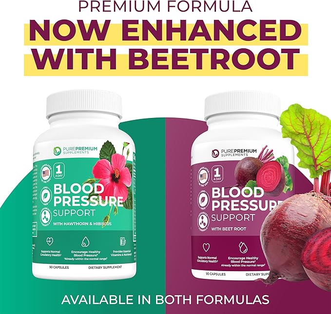 PurePremium Beet Root Capsules for Normal Blood Pressure Support - with Beetroot, Hawthorn, Hibiscus - Beets Supplements for Normal Nitric Oxide - 90 Capsules