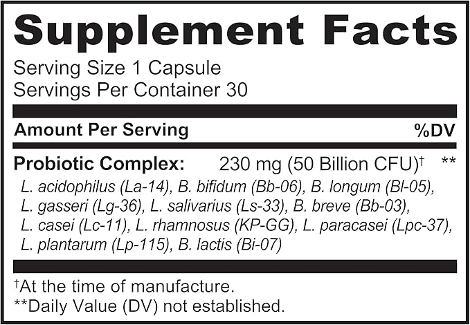 NATURELO Probiotics for Digestive Health 50 Billion 11 Strains 30 Vegetarian