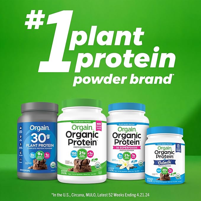 Orgain Organic 30g Vegan Protein Powder, 9g EAAs+BCAAs, 6g Prebiotic 1g Sugar, 2.01lb (Packaging