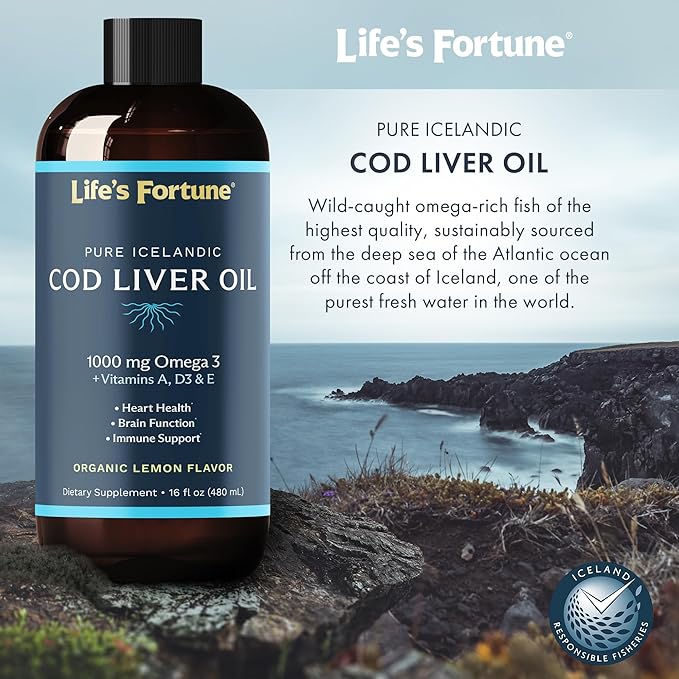 Life's Fortune Cod Liver Oil Liquid 1000 mg Omega-3s + D3 - (16 Oz)