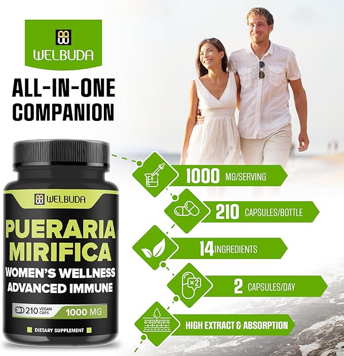 1000mg Pueraria Mirifica Capsules with Maca 210 Pills 105 Servings