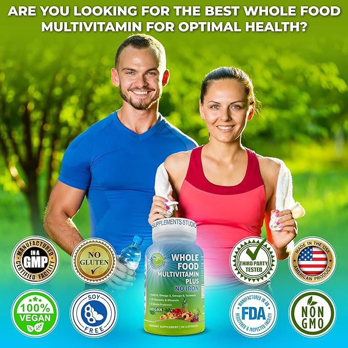 Vegan Whole Food Multivitamin Without Iron, CoQ10, Omegas, 90 Count
