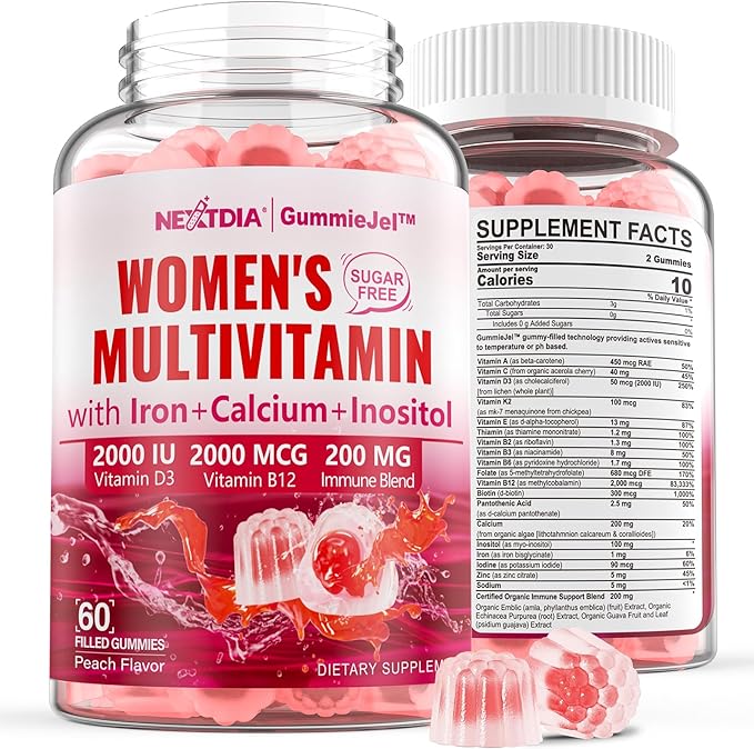 Sugar-Free Methylated Multivitamin for Women Gummies D3, E, B12, Iron,