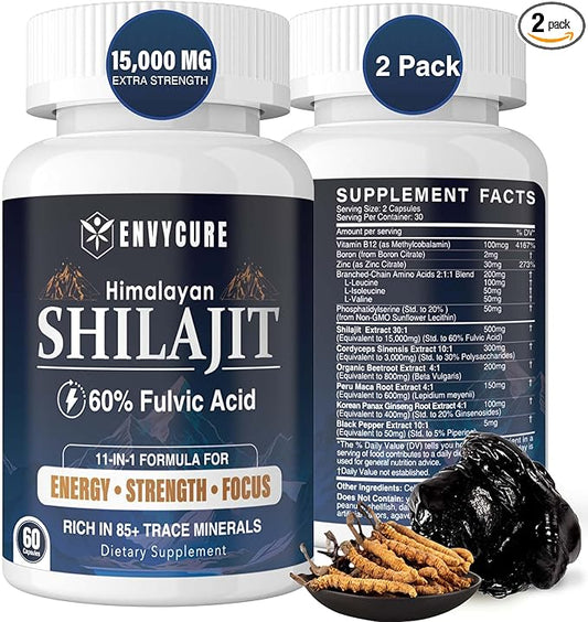 2 Pack Shilajit Supplement 15,000MG 60% Fulvic B12 for