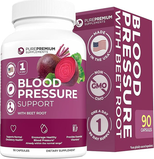 PurePremium Beet Root Capsules for Normal Blood Pressure Support - with Beetroot, Hawthorn, Hibiscus - Beets Supplements for Normal Nitric Oxide - 90 Capsules