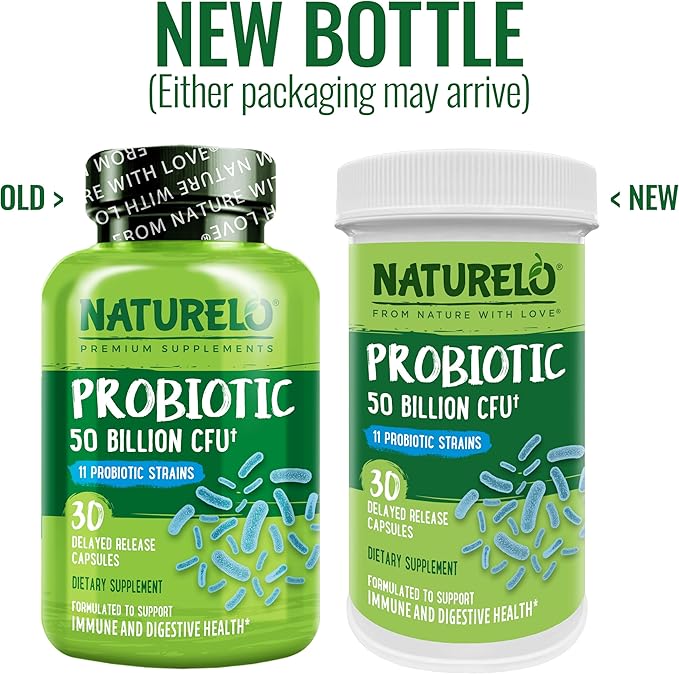 NATURELO Probiotics for Digestive Health 50 Billion 11 Strains 30 Vegetarian