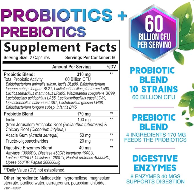 Daily Probiotic and Prebiotic Supplement 60 10 Diverse 120 Capsules
