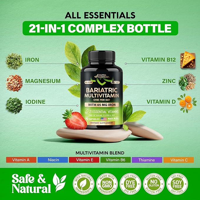Bariatric Multivitamin - 45 mg Iron 21 Essential 90 Capsules