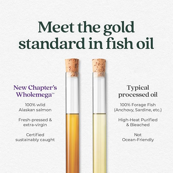 New Chapter Wholemega Fish Oil Supplement Omega-3 + D3 + 180 ct, 1000mg Softgels