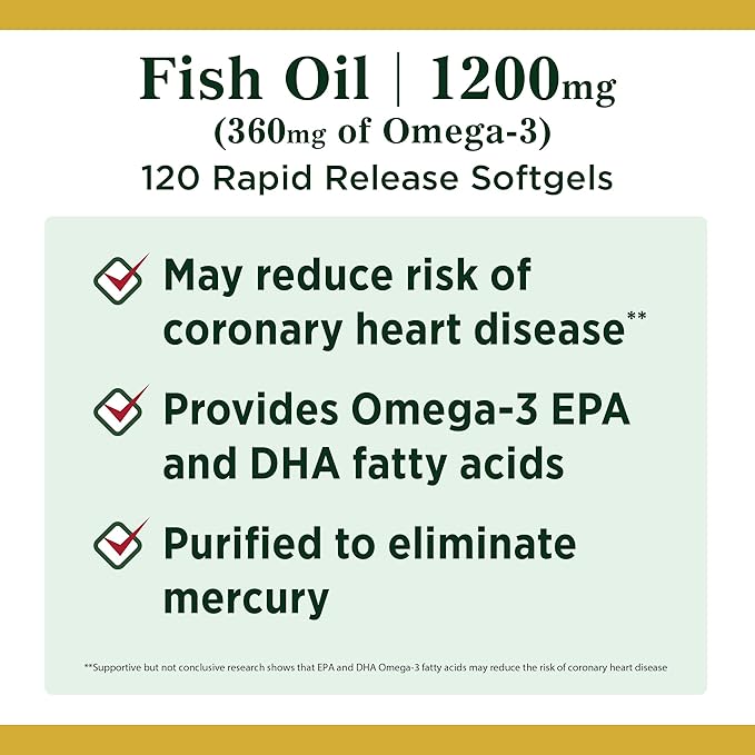 Nature's Bounty Fish Oil, Dietary Supplement, 3, Supports 1200 Mg, 120 Rapid