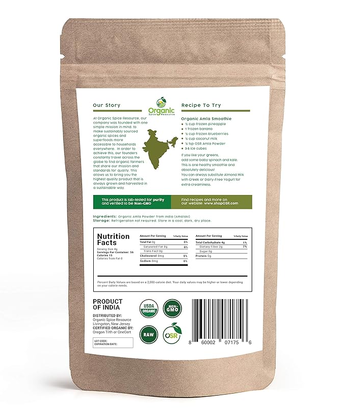 Organic Amla Powder 1.10 lbs (17.64 oz) 100% Raw