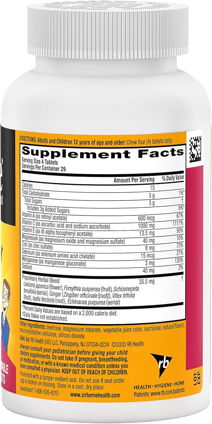 Airborne 1000mg Vitamin C with Zinc, 116 Chewable