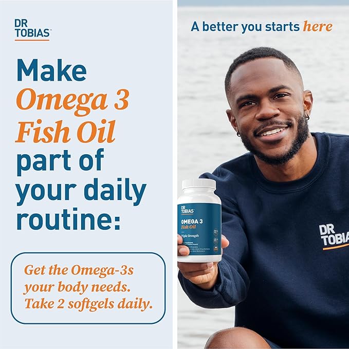 Dr. Tobias Omega 3 Fish Oil, 2000mg Triple 3 Supplement 800mg EPA 600mg DHA 3 Supplements 90 Softgels, 45 Servings