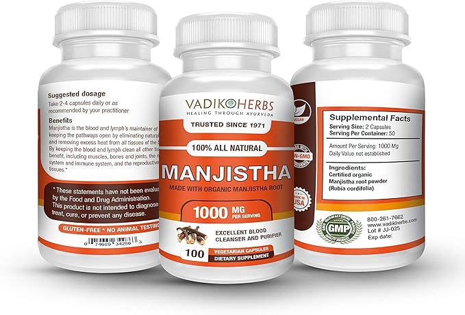 Pure Wild harvested Manjistha (Rubia cordifolia, 100 vegicaps