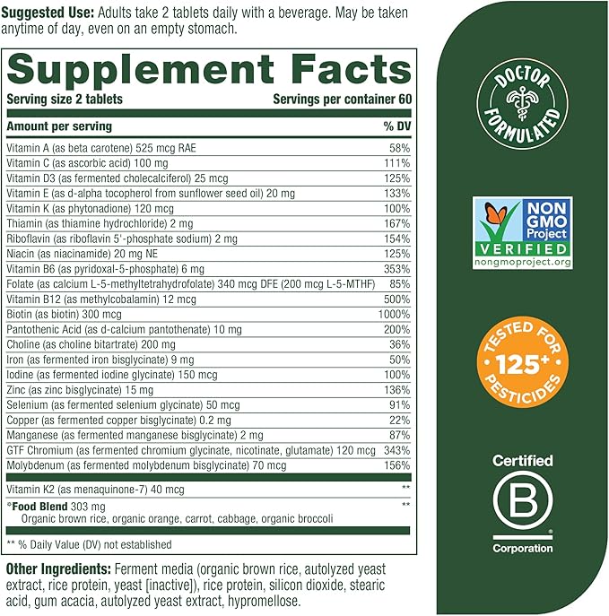 MegaFood Women's 40+ Advanced Multivitamin for Women D3, Vitamin K2 & 120 Tabs (60 servings)