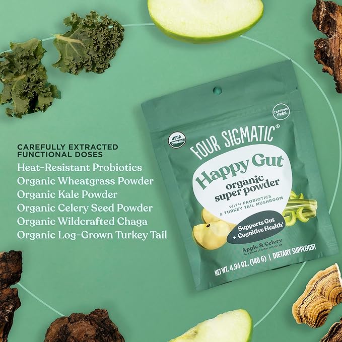 Four Sigmatic Organic Greens Powder | Greens Superfood Powder with Probiotics & Prebiotics | Super Greens with Moringa, Chaga & Turkey Tail | (4.94 oz.)