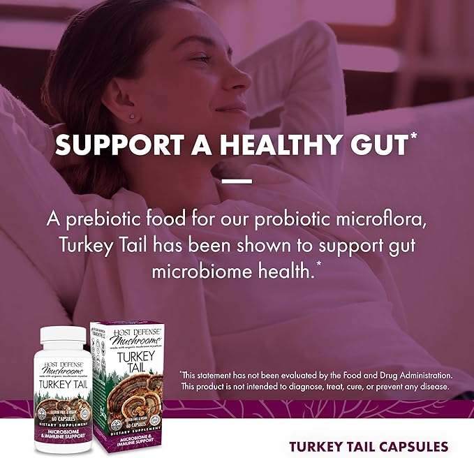 Host Defense Turkey Tail Capsules - Digestive Health & Immune Response Support Supplement - Mushroom Supplement for Gastrointestinal & Gut Microbiome Support - 60 Capsules (30 Servings)*