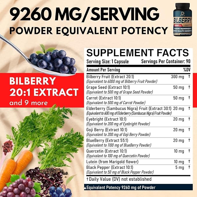 10in1 Bilberry Extract for Eyes Supplement 9260mg 3 Month 90 Capsules