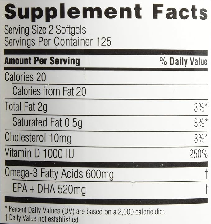 Spectrum Essentials Softgels, Fish Oil 1000 mg, 250 Count