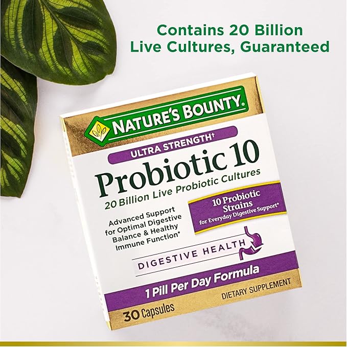 Nature’s Bounty Probiotic 10, Ultra Strength 1 Pack, 30 Capsules