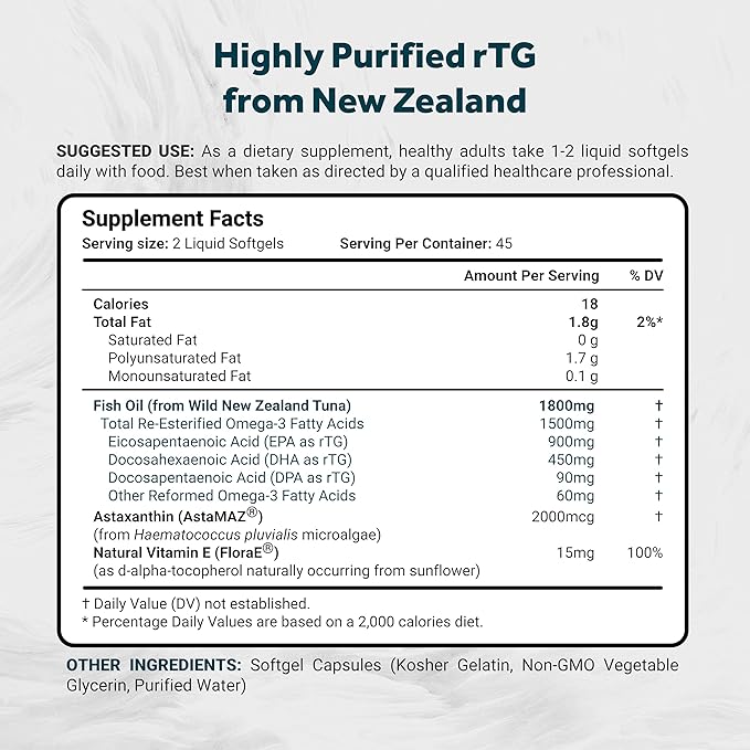Ultimate rTG Omega 3 Fish Oil 1800mg from Omega3s EPA, 90 Softgels
