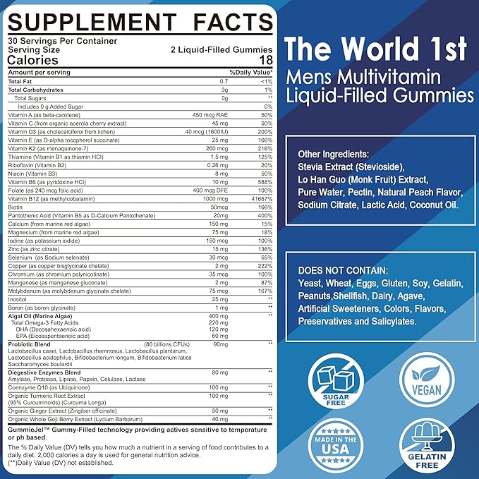 (2 Pack) Multivitamin for Men, Daily B6 B12, B12, Methylfolate, 3, Probiotics,