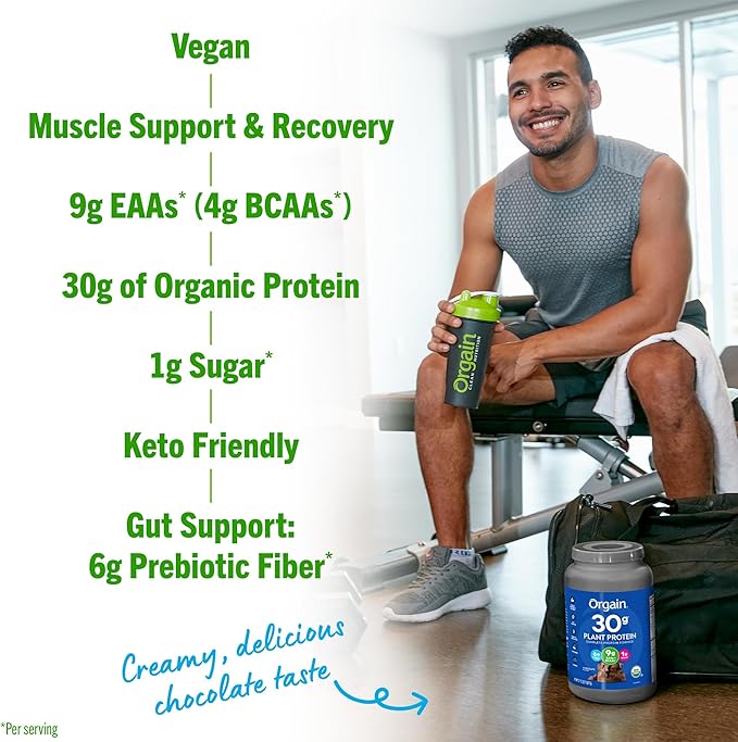 Orgain Organic 30g Vegan Protein Powder, 9g EAAs+BCAAs, 6g Prebiotic 1g Sugar, 2.01lb (Packaging
