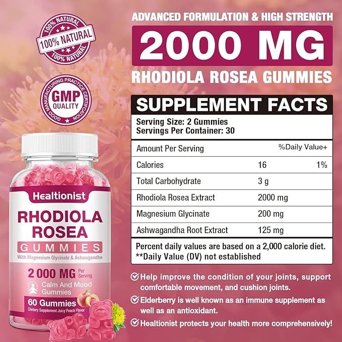 2 Packs Sugar-Free Rhodiola Rosea Gummies 120 Vegan