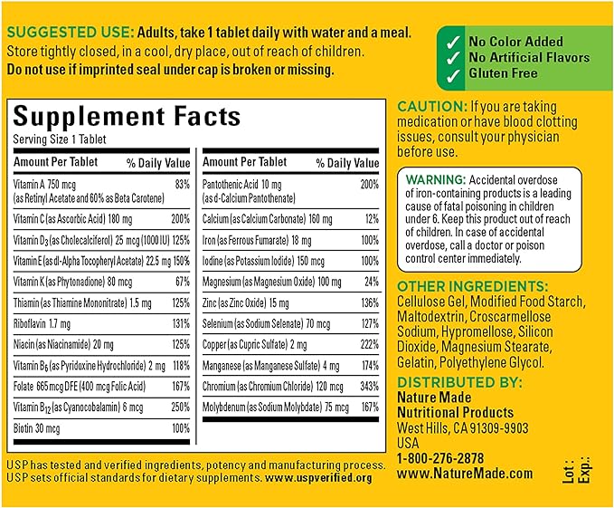 Nature Made Multivitamin Tablets with Iron, 130 Tablets, 130 Day
