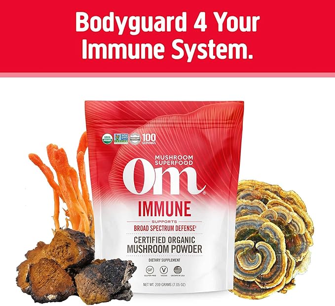 Om Organic Mushroom Superfood Powder, Immune, (100 Servings), Reishi & Turkey Tail, Immune Support Supplement, 7.05 Ounce (Pack of 1)