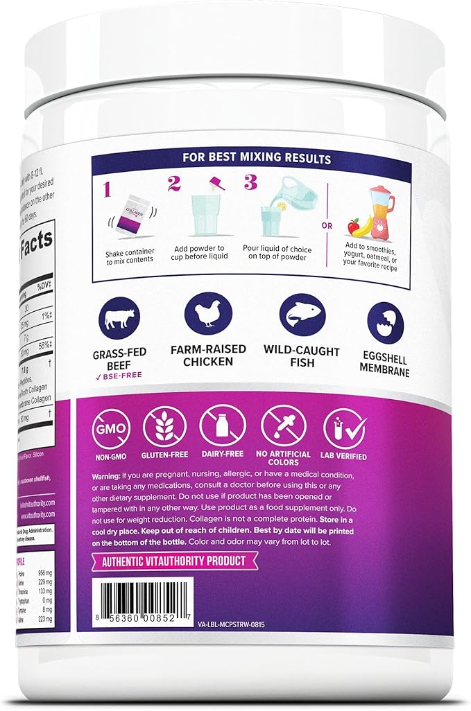 Multi Collagen Peptides Plus Hyaluronic Acid and Vitamin C Hydrolyzed Collagen Proteins Types I II III V and X Tropical Punch Flavor