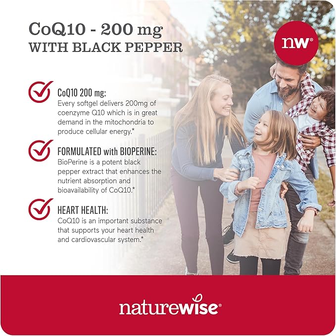NatureWise CoQ10 200mg Softgels, High Absorption CoQ10 with 90 Softgels[3-Month Softgels[3-Month Supply]