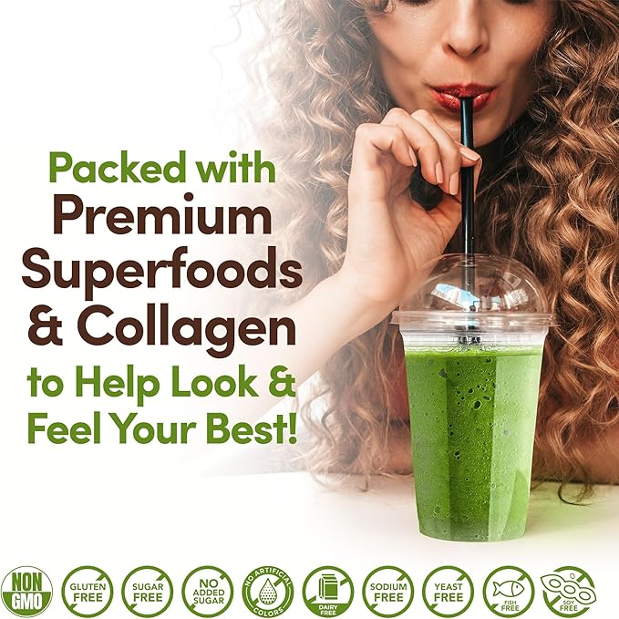 COUNTRY FARMS Collagen Peptides Powder with Greens Dietary Powder Supplement (Type I, III) for Skin Hair Nail and Joints, Dairy/Gluten/Sugar Free, Energizing Superfoods, 21.2 Oz, 60 Servings
