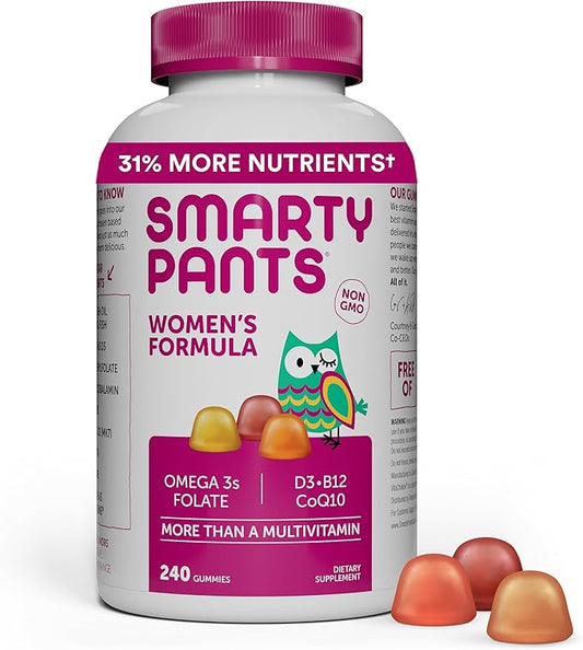 SmartyPants Women's Multivitamin Gummies: Omega 3 CoQ10, Vitamin D3, C, B12, B6, B6, Vitamin 240 Count (40 Day
