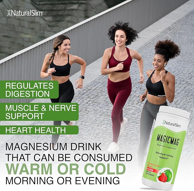 NaturalSlim Magicmag Pure Magnesium Citrate Powder – Stress, Constipation, Muscle, and Heart Support | Natural Strawberry & Lime Flavored Magnesium Supplement - 8oz Drink Mix (3 Pack)