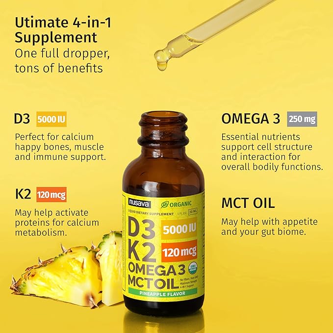 (2 Pack) Organic Vitamin D3 K2 3, 5000 5000 IU, 5000 IU, D3 for 2 Fl