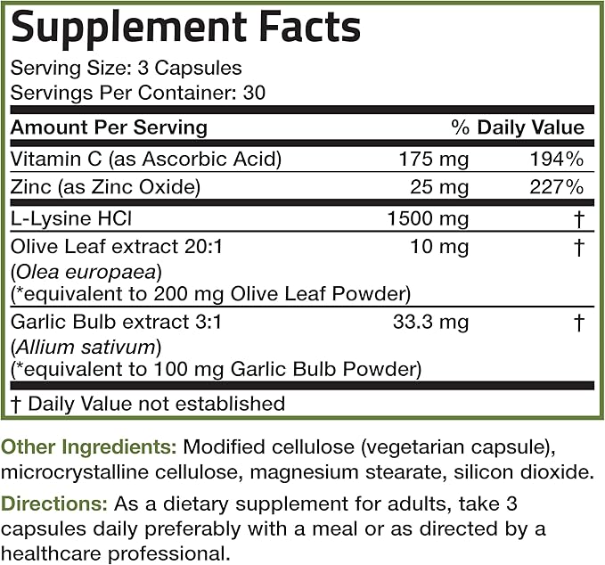 Bronson L-Lysine Defense Immune Support Complex 1500 MG 90 Vegetarian