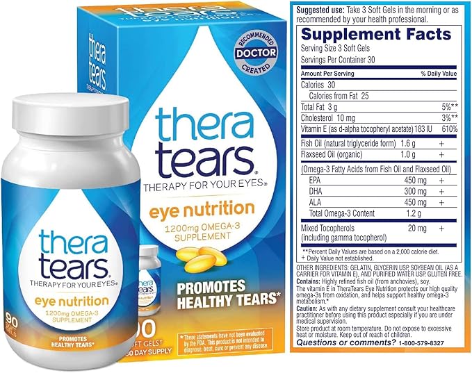 TheraTears 1200mg Omega 3 Supplement 90 Count 30mL 1 1 Fl