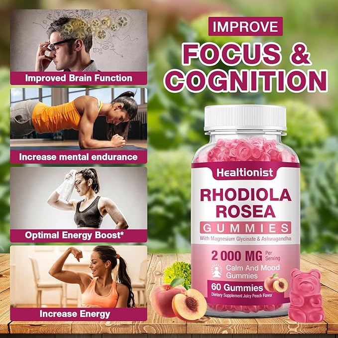 2 Packs Sugar-Free Rhodiola Rosea Gummies 120 Vegan