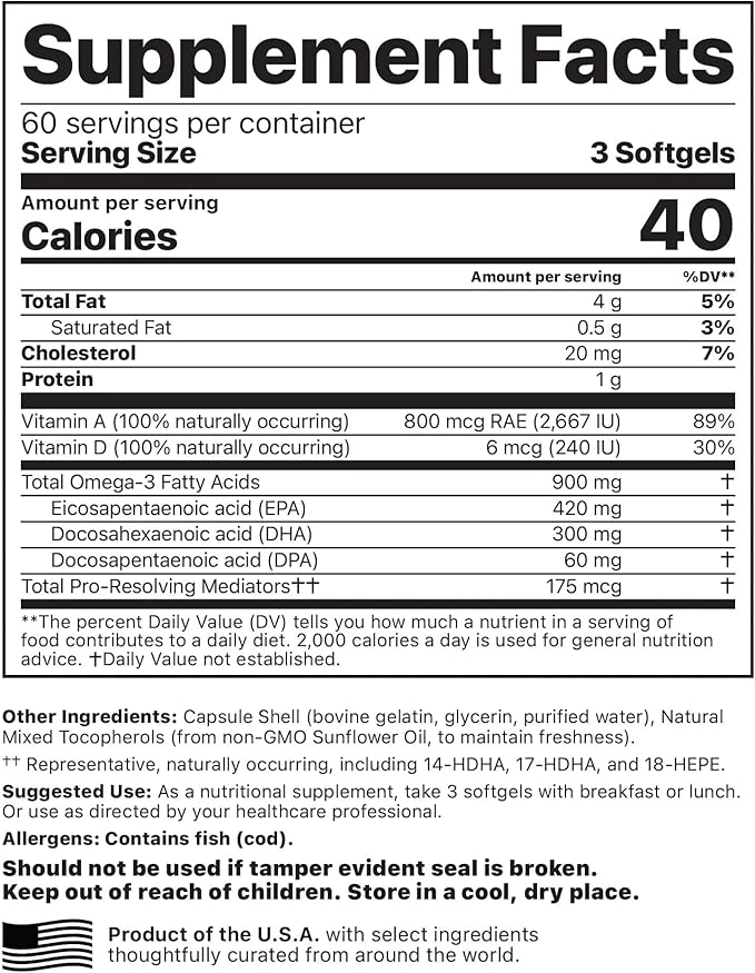 Jigsaw Health Alaskan Cod Liver Oil 900 mg Omega-3s with 180 Softgels 60 Servings