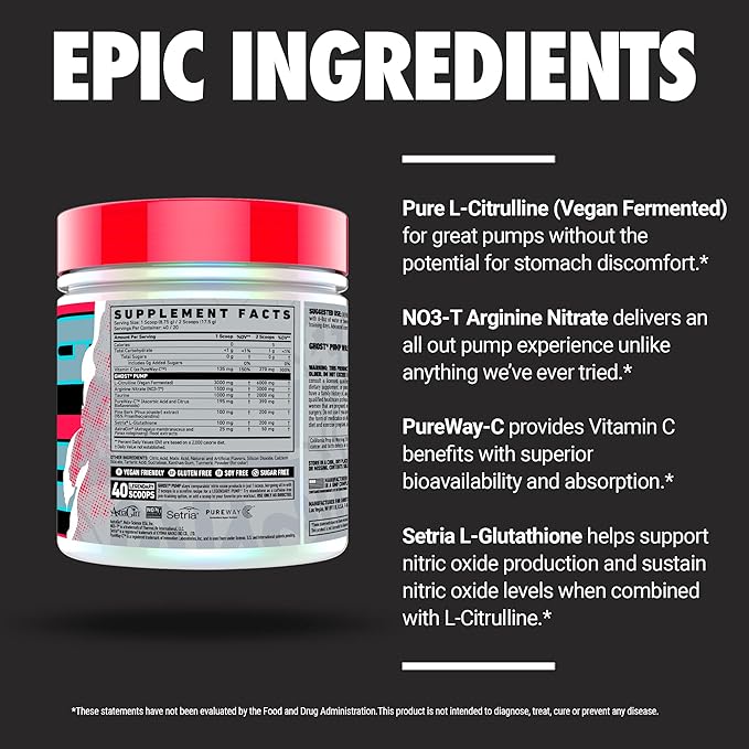 GHOST Pump Nitric Oxide Powder, Pineapple 40 Servings