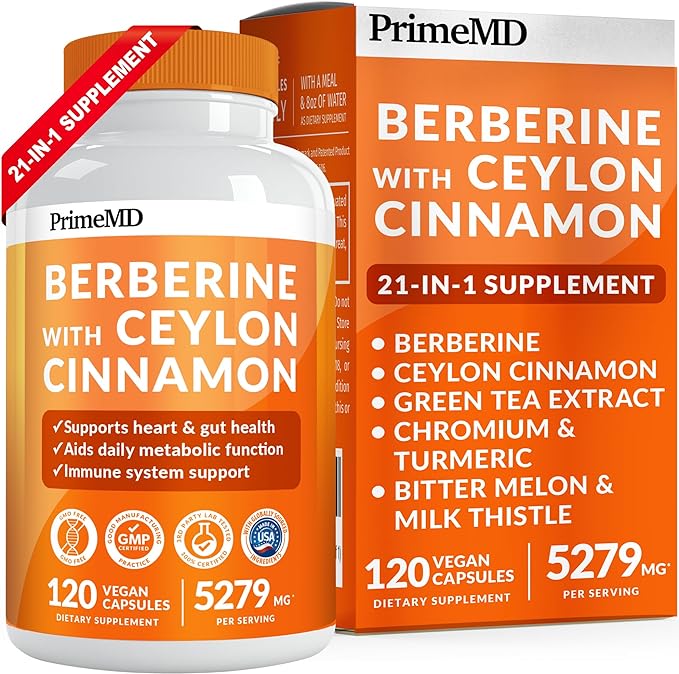 21-in-1 Berberine Supplement with Ceylon Cinnamon 1500 mg 5X for 5279 mg (120 ct)