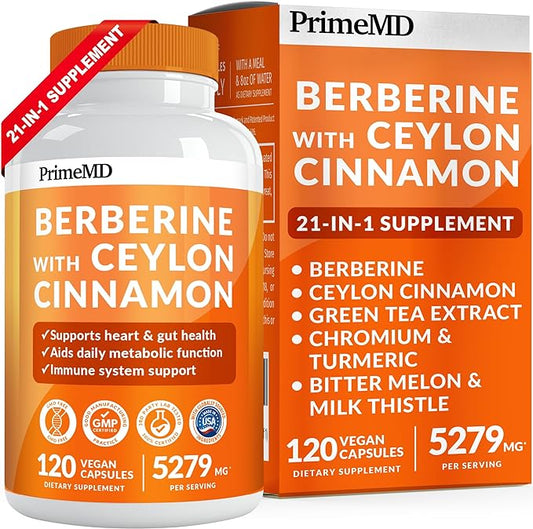 21-in-1 Berberine Supplement with Ceylon Cinnamon 1500 mg 5X for 5279 mg (120 ct)